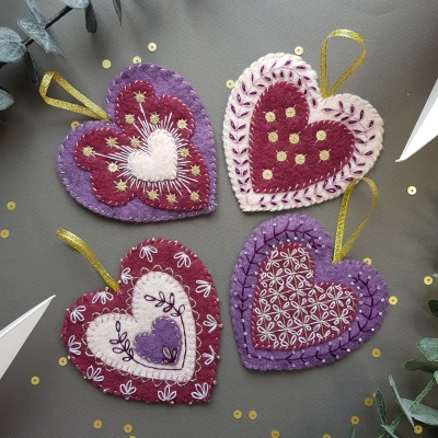 Textile Hearts Set of Four